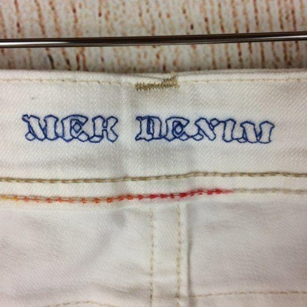 MEK NWT Women's Size 26 Sicily Cream Bootcut Denim Jeans Distressed Stretch - Picture 15 of 16